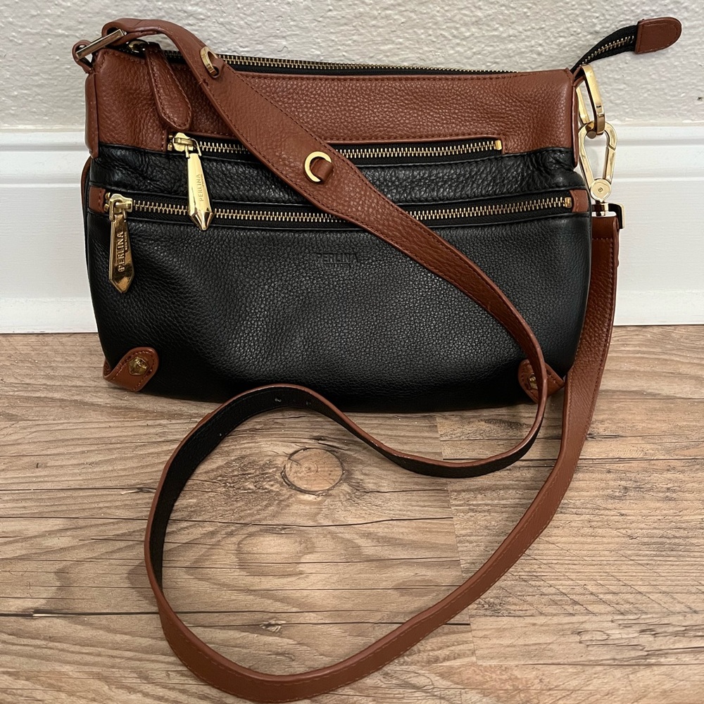 Perlina New York black and brown leather crossbody purse, great condition